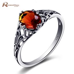 Top Quality 925 Sterling Silver Rings for Women Handmade Spinner Brown Stone Amber Wedding Jewellery Finger Custom Wholesale 240112