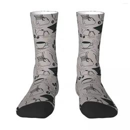 Men's Socks All Seasons Crew Stockings Coffee Collage Barista Brewing (Lilac Grey) Crazy Hip Hop Long Accessories For Men Women