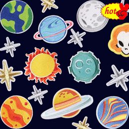 Patches for Clothing Kids Boys Space Star Embroidered Sew on Parches Iron Thermoadhesive Designer Mochila Sun Woman Earth Jacket