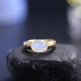 Cluster Rings GEM'S BALLET June Birthstone Natural Rainbow Moonstone Promise Ring 925 Sterling Silver 18K Gold Plated Gift For Her
