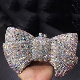 Design Bow Shape AB Rhinestone Purse Women Handbag Evening Clutch Bags High Quality Lady Diamond Crystal Party Wedding Bag 240111