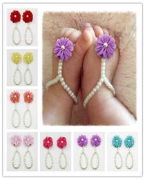 Flower Sandals Simulated Pearl Anklets Newborn Baby Girls Foot Band Toe Rings First Walker Barefoot Sandals Anklets Kids TO4201239599