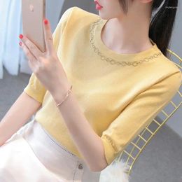 Women's Blouses Stylish O-Neck Knitted Spliced Loose Chain Blouse Clothing 2024 Summer Casual Pullovers Solid Colour Commute Shirt