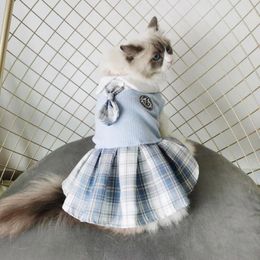 Dog Apparel Preppy Style JK Sweater Dress Soft Comfortable Cat Clothes Wool Polyester Autumn Winter Puppy Cosplay Uniform