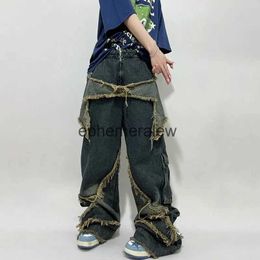 Женские джинсы Брюки-капри с вышивкой пятиконечной звездой, стираные, чтобы сделать Old Fried Street Hot Girl Baggy Femenina Прямые широкие брюки Y2k для женщин