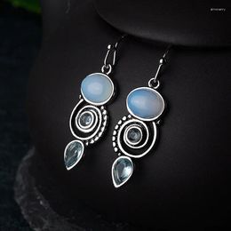 Dangle Earrings Fashion Simple Rotating Water Drop Pear Shaped Pendant Sea Blue Zircon Charm Women's Dinner Party Jewelry
