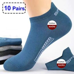 10 Pairs High Quality Men Ankle Socks Breathable Cotton Sports Mesh Casual Athletic Summer Thin Cut Short Sokken EU3545 240112
