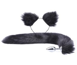 2Pcsset Fluffy Faux Fur Tail Metal Butt Plug Cute Cat Ears Headband for Role Play Party Costume Prop Adult Sex Toys Y2011188547692