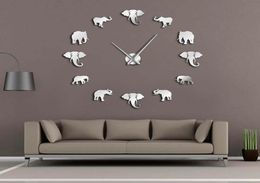 Jungle Animals Elephant DIY Large Wall Clock Home Decor Modern Design Mirror Effect Giant Frameless Elephants DIY Clock Watch Y2004211356