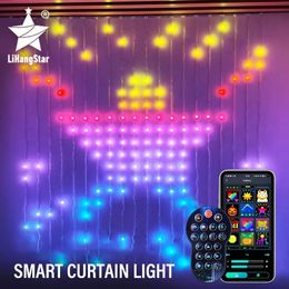 400LED Smart Curtain Lights RGBIC Colour Changing Christmas Lights String Dimmable DIY Patterns with Music for Bedroom Courtyard 240112