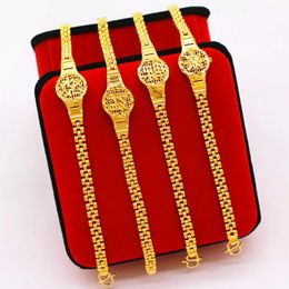 Bangles Pure18K Gold Color Watch Chain Bracelet for Women Girlfriend Engagement Birthday Valentine's Day Gold Bangle Jewelry Gifts