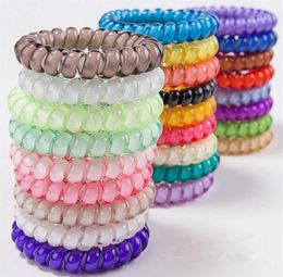 25pcs 25 colors 5 cm High Quality Telephone Wire Cord Gum Hair Tie Girls Elastic Hair Band Ring Rope Candy Color Bracelet Stretchy3735124