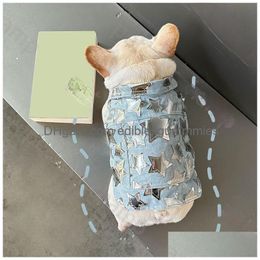 Mode Hund Denim Button Jacke Designer Katze Druck dünne Weste Schnauzer Bichon Corgi Teddy Haustier Sweatshirt Weste Drop Lieferung Dhqlk