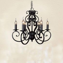 Chandeliers 2024 Vintage Black Metal Wrought Iron Home Chandelier For Living Room Industrial MING
