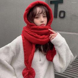 Berets Twist Trim Knitted Scarf Hat Ear Protection Thickened Hooded Plush Balls Decor Women Costume Accessories