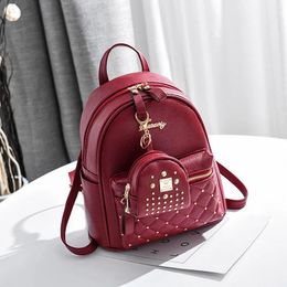 TRAVEASY Fashion Rivet Mini Backpack Summer Girls School Backpack Korean PU Leather Solid Colour Ladies Party Shopping Bags 240112