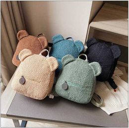 Plush backpack female bag autumn and winter new Korean version of Instagram super fire cute bear ear backpack girl parent-child bag HKD240112