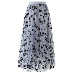 Skirts Women's Skirt Vintage Printed Long Women Summer Elastic High Wiast Mid-Calf Female Casual A-Line Pleated