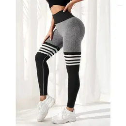 Women's Leggings Waist Fashion Elastic Knitting Gym Workout Running Tights Seamless Stripe Slim Yoga Women Fitness High