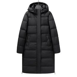 Men's winter mid length down jacket for men's couples, sports long knee length thickened student jacket