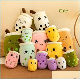 Stuffed Plush Animals Party Plush Animal 24Cm Cute Fruit Drink Stuffed Soft Pink Stberry Milk Cup Boba Toy Pillow Cushion9867503