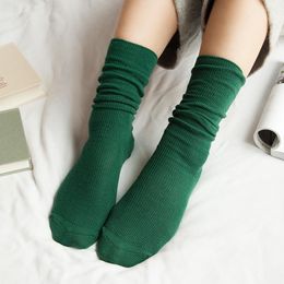 Socks Hosiery Vintage Autumn Winter Vertical Bar Solid Color Double Needle Candy Cotton Pile Academy Womens Mid-Tube Drop Delivery Otqwv