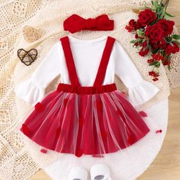 Clothing Sets Born Baby Girl Valentine S Day Outfit Flare Long Sleeve Romper Suspendder Skirt Headband Set
