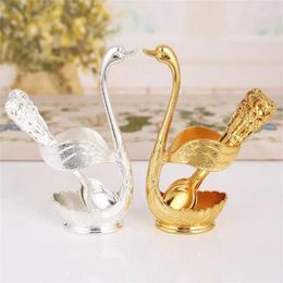 Dinnerware Sets Fork Spoon Tableware Three-dimensional Relief 1 Set Knife Swan Health And Environmental Protection Gold Durable