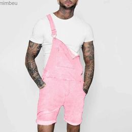 Men's Jeans Pink Denim Overall Shorts for Men Fashion Hip Hop Streetwear Mens Jeans Overall Shorts Plus Size Summer Short Jean JumpsuitsL240111