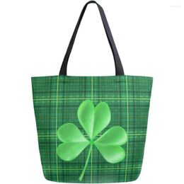 Shopping Bags St Patrick's Day Tote Grocery Bag Shoulder Book Large Shamrock Clover Purse Handbag Reusable Multipurpose Use