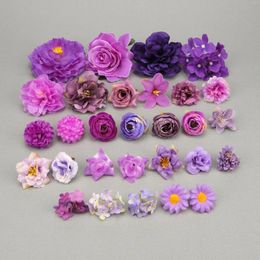 Decorative Flowers 29Pcs/Pack Purple Peony Artificial Silk Flower Head Combo Set For DIY Party Wedding Floral Wall Number Birthday Decor