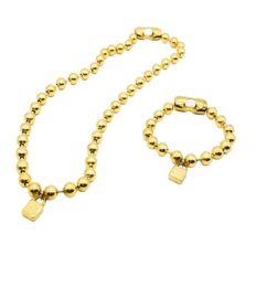 Men And Women Jewellery Set Silver Gold Stainless Steel Round Beads Lock Key Oil Pearl Bracelet Necklace3750773