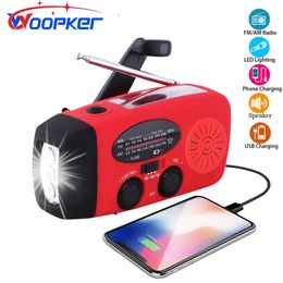 Woopker E04 Upgrade Multifunction Radio Hand Crank Solar USB FM AM NOAA WB Weather Radios Emergency Flashlight Power Bank 240111