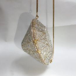 female Diamond shape Silver Clutch Purse Women Crystal Bags Evening Wedding Party Handbag Bridal Metal Minaudiere 240111