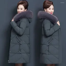 Women's Trench Coats 2024 Korea Winter Jacket Women Parka Clothes Long Coat Liner Hooded Fur Collar Thick Warm Snow Wear Padded L85