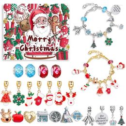 Link Bracelets Christmas Advent Calendar Beaded Bracelet Santa Claus Socks DIY Snow Girls Collection Gift