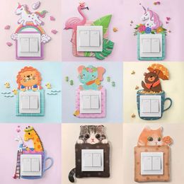 Cartoon Animal Unicorn Flamingo Switch cover Room Decor 3D Silicone Onoff Sticker Luminous Outlet Wall 240111