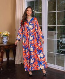 Ethnic Clothing Satin Abaya Dubai Luxury Dresses For Women Evening Party Morocco Kaftan Robe Muslim Saudi Jalabiya Printed Modest Islam