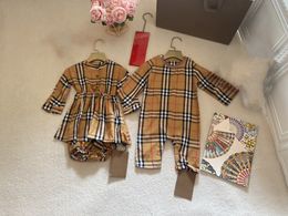 Designer Baby boys plaid rompers toddler kids lattice long sleeve jumpsuits infant girls cotton climb clothes sets S1024