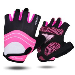 Cycling Half Finger Gloves Men Women Pink Bike Gloves Sport Fitness Bicycle Shockproof Gym Gloves Summer 240112