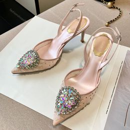 2024 Nuovo strass Rene Caovilla Designer Scarpe eleganti da donna Anello di cristallo di lusso da sposa Tacchi a spillo Fibbia Cinturino posteriore scarpa 7,5 cm Sandalo tacco alto 34-43 Con scatola