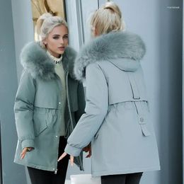 Women's Trench Coats Warm And Thick Down Cotton Jacket Medium Length Hood Zipper Clothing 2024 Winter Fashion