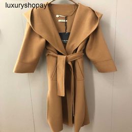 Maxmaras Womens Cashmere Coats Wrap Coat Camel Hair Wool Winter Bathrobe Style Lapel Long Sleeved Wool Coat for Womens Medium Length