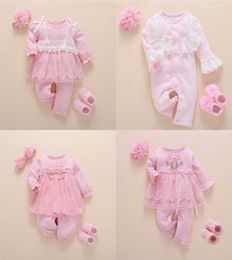 born Baby Girl Clothes Fall Cotton Lace Princess Style Jumpsuit 03 Months Infant Romper With Socks Headband ropa bebe 2201058383559