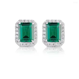 Stud Earrings 3 Carat Emerald For Women High Carbon Diamond European And American Full S925 Sterling Silver