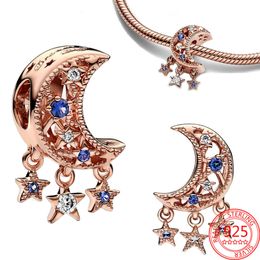 Romantic Rose Gold Star & Crescent Moon Charm Fit Bracelet Glittering Exquisite Sier Jewelry Gifts For Women