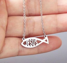New Arrival Cute Little Fish Stainless Steel Necklaces Pendants JESUS Letter Pendant Women Girls Gift Necklaces SN0593291992