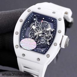 All Luxury Watches White Richardmill Ceramic Mens Fully Automatic Mechanical Personality Cutout Fashion Bucket Tape Glow Tide