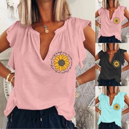 Women's Blouses Summer Shirts & Woman 2024 V Neck Loose Tank Tops Ruffle Sleeve Elegant Feminine Camisas Blusas