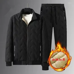 Men's Tracksuits Lamb Down Winter Men Middle-aged Cotton Jacket Casual Set Thickened Warm Father's